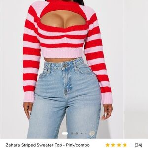 Fashion Nova Pink and Red Striped Sweater